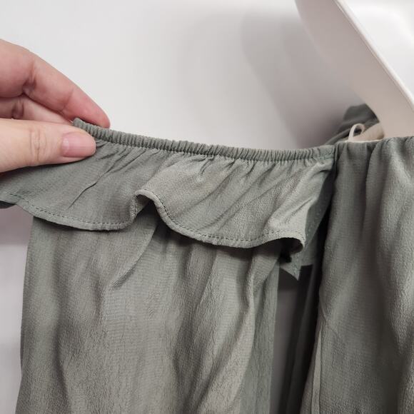 4SI3NNA Sage Green Ruffle off-the Shoulder Long Wide Sleeve Crop Top Women's S - Picture 6 of 9